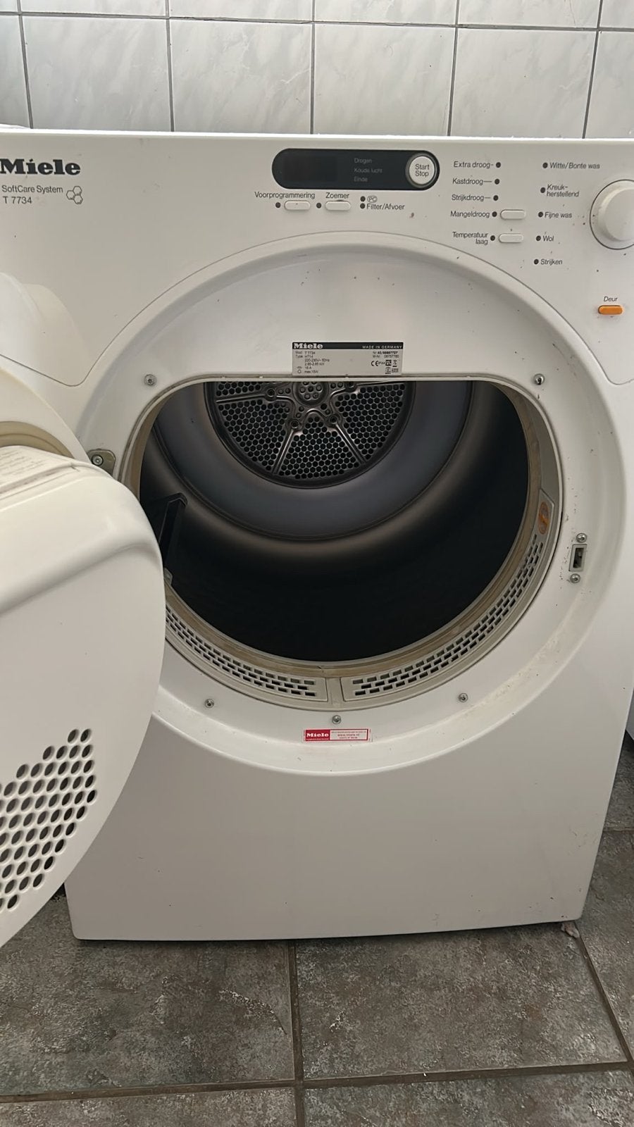 Droger Miele SoftCare System T7734 afvoerdroger–snel ophalen, Ophalen, 6 tot 8 kg, Gebruikt, Luchtafvoer
