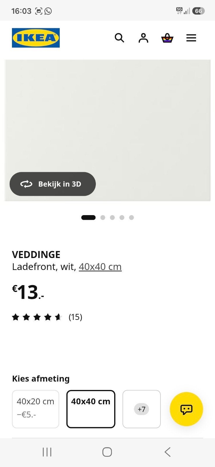 Veddinge Ladefront 2x, wit, 40x40 cm IKEA, Ophalen, Minder dan 50 cm, Wit, Minder dan 100 cm