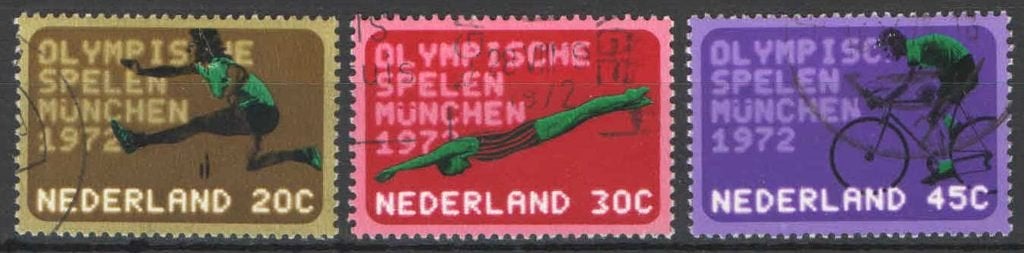 Nederland NVPH nr 1012/4 gestempeld Olympische Spelen 1972, Ophalen of Verzenden, Na 1940, Gestempeld