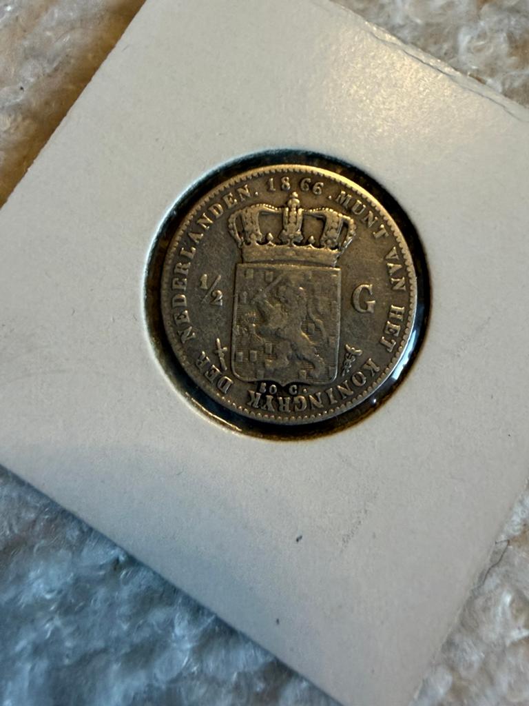 Zeldzamere halve gulden 1866 W3, ½ gulden, Koning Willem III, Zilver, Ophalen of Verzenden