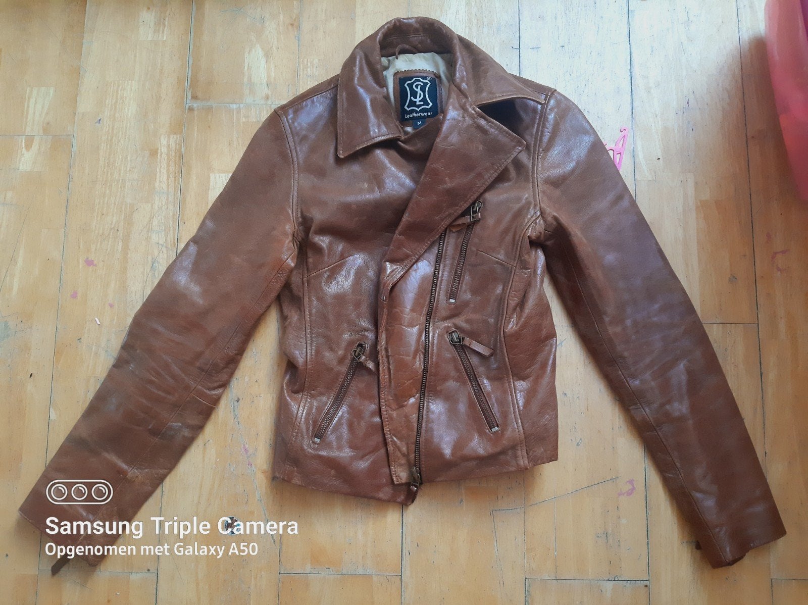Vintage Echt Leren Jasje Bruin - SL Leatherwear Maat M, Maat 38/40 (M), SL Leatherwear, Bruin, Ophalen of Verzenden