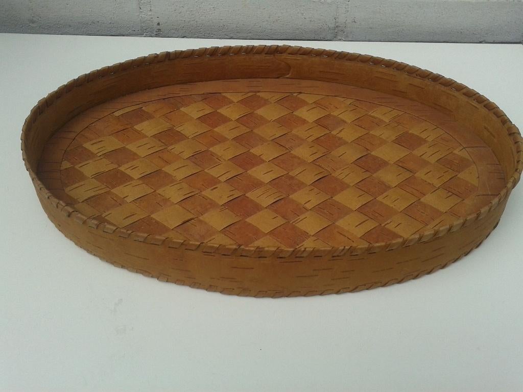 Gevlochten DIENBLAD van Berkenschors ~ Handwerk uit FINLAND, Ophalen of Verzenden, Zo goed als nieuw, Ovaal, Overige materialen