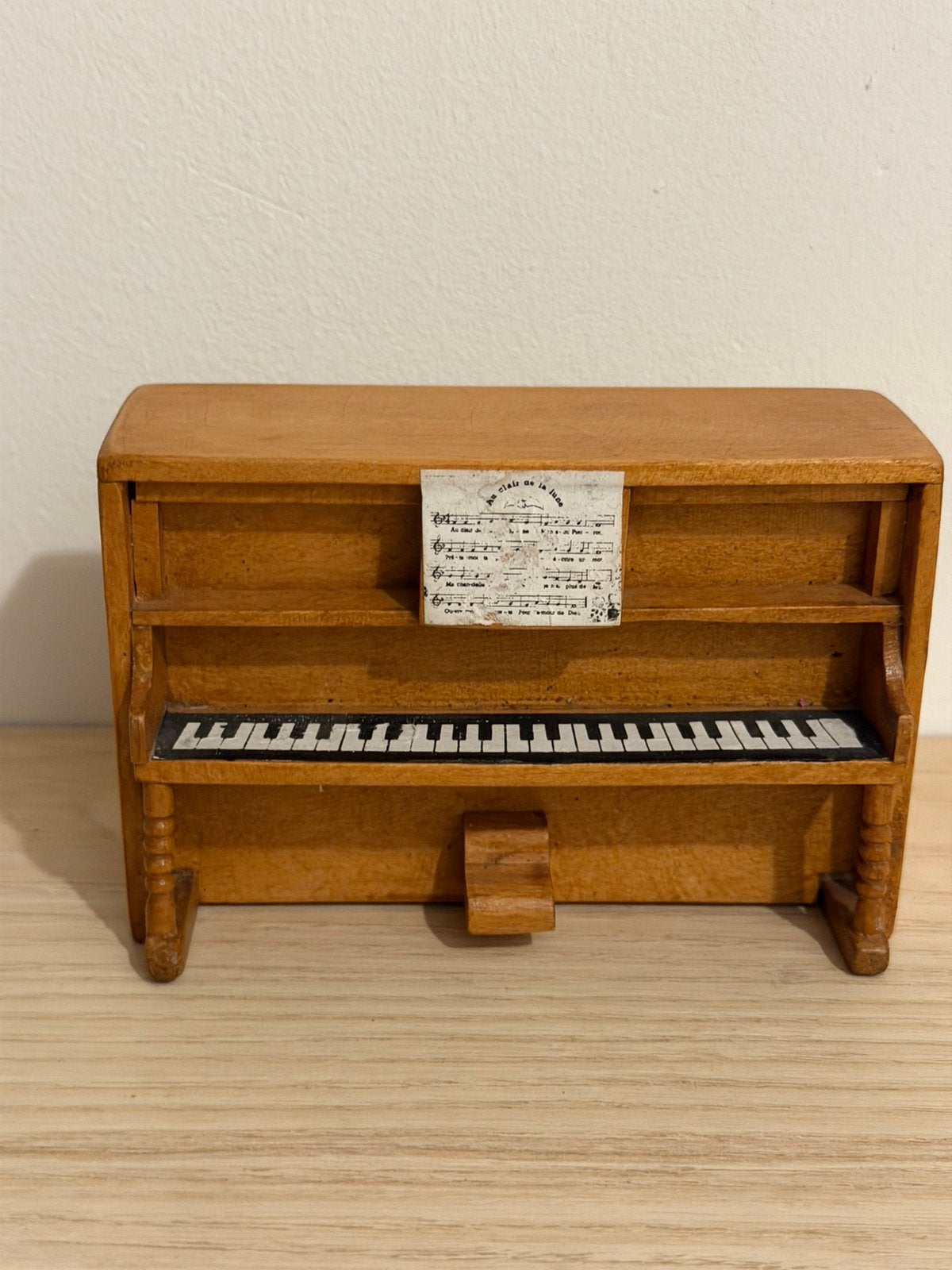Vintage houten miniatuur piano (Au clair de la lune), Ophalen of Verzenden, Gebruikt
