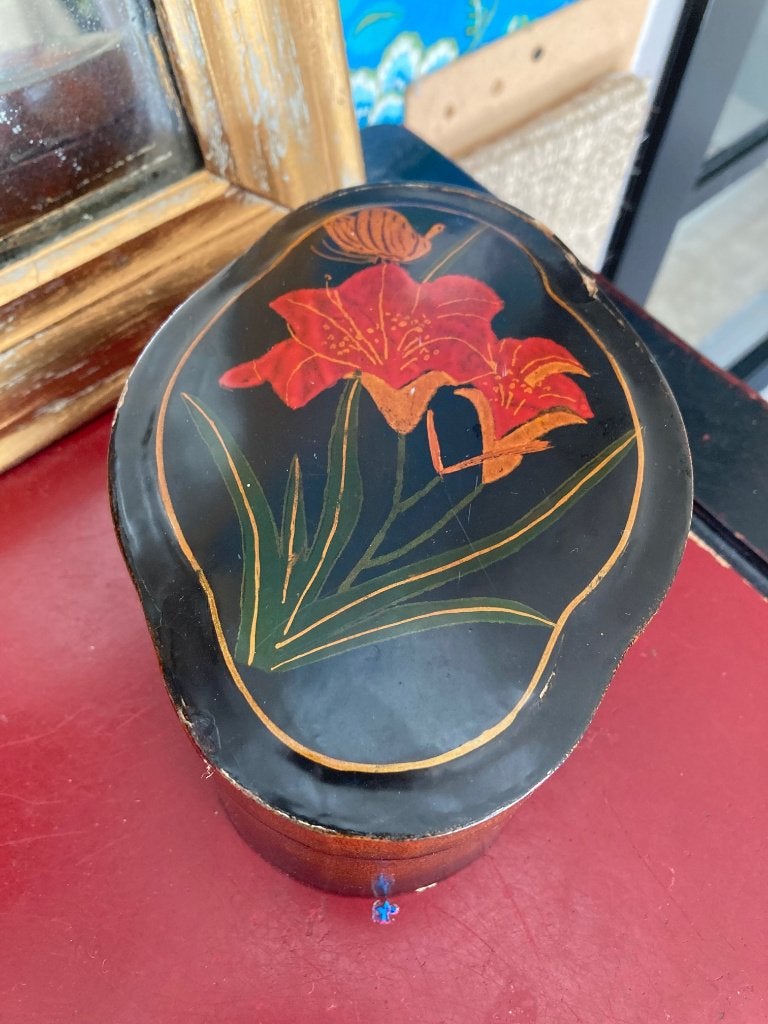 Antiek lakdoosje Japans Chinees bewerkt sieradendoosje doos, Antiek en Kunst, Ophalen of Verzenden