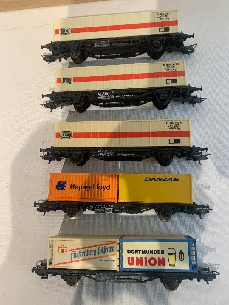 Lima HO 5 stuks  containerwagons incl  containers, Gebruikt, Gelijkstroom, Wagon, Ophalen of Verzenden