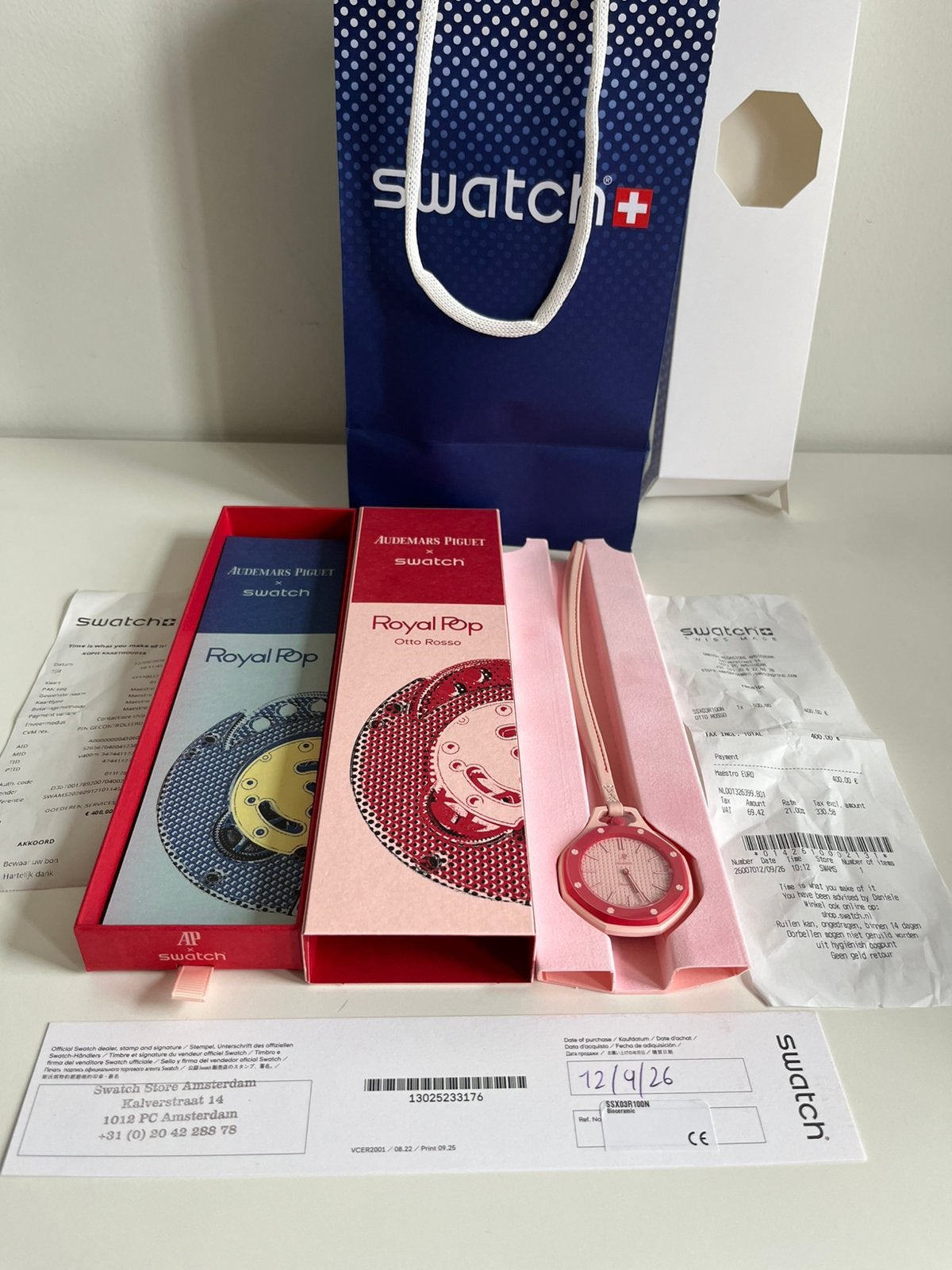 Swatch x Audemars Piguet Royal Pop Otto Rosso SSX03R100N, Overige merken, Overige materialen, Zakhorloge, 1960 of later