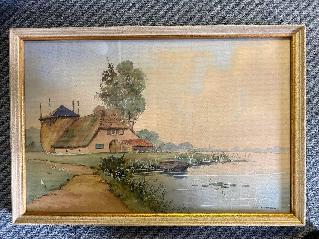 Schilderij Piet Zonneveld - Boerderij aan het water, Antiek en Kunst, Ophalen