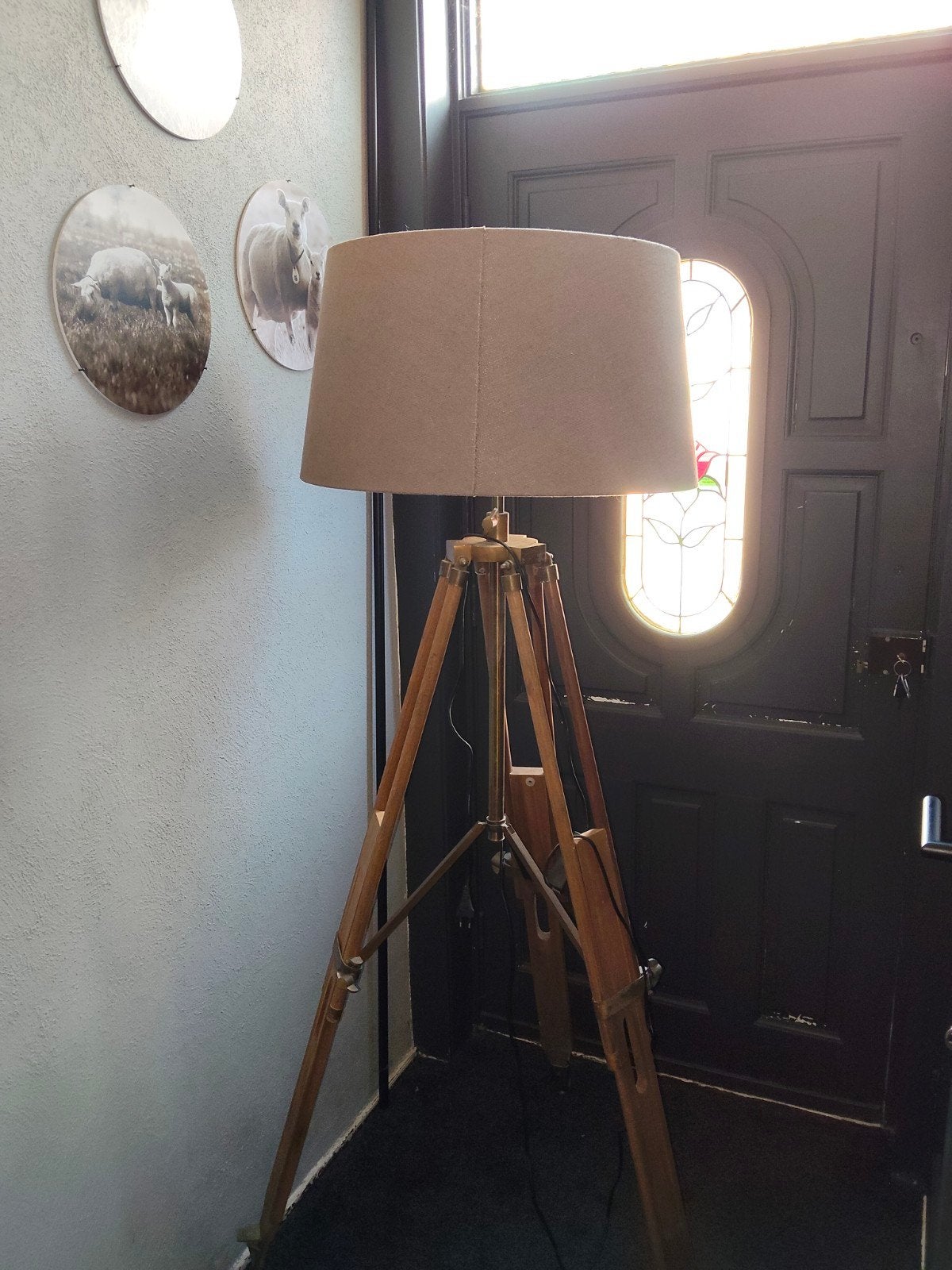 Stijlvolle driepoot vloerlamp met stoffen kap, Ophalen, Modern, Scandinavisch, Industrieel, E27 (groot), Zo goed als nieuw