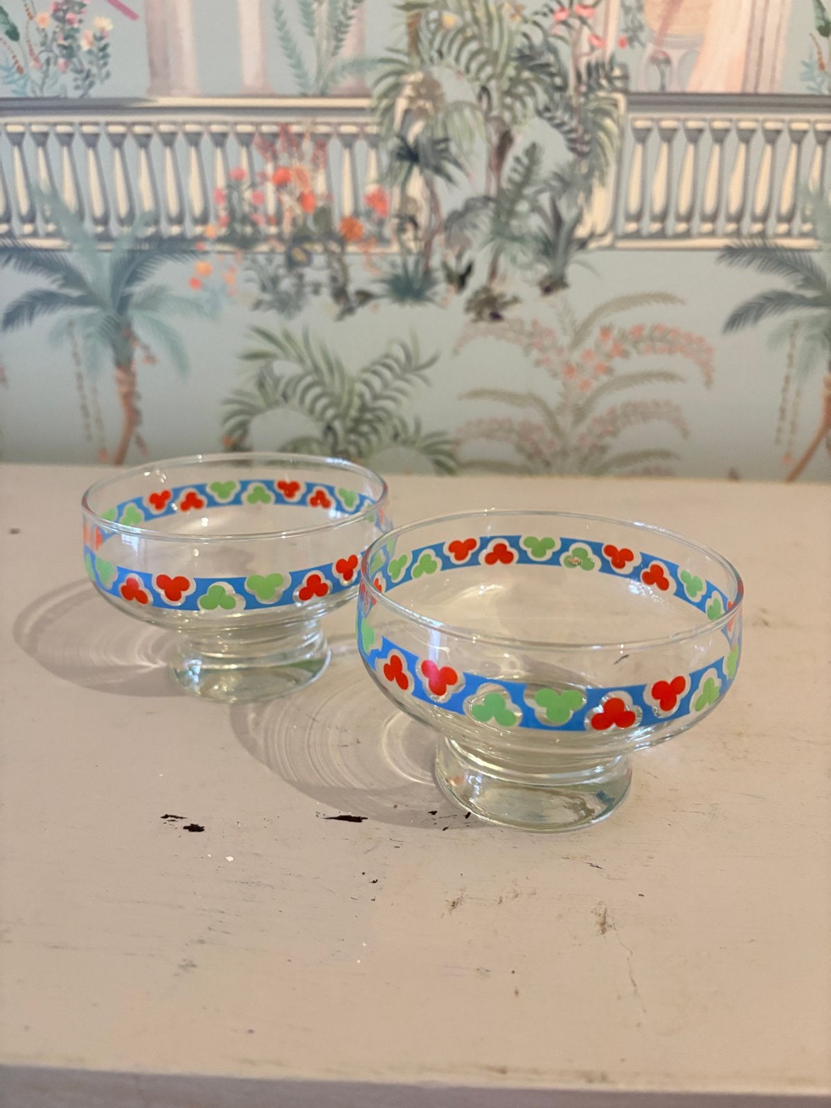 Set van 2 vintage glazen dessertschaaltjes op voet Jaren '70, Ophalen of Verzenden