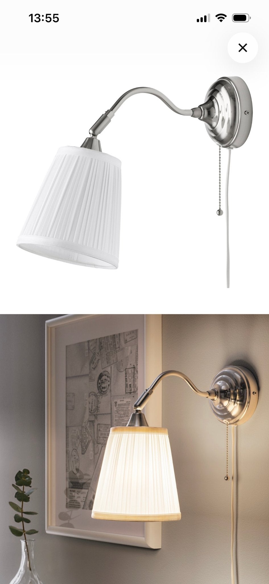 IKEA Wandlamp - Wit/Zilver - Bedlamp/Leeslamp, Gebruikt, IKEA, Overige fittingen, Ophalen of Verzenden