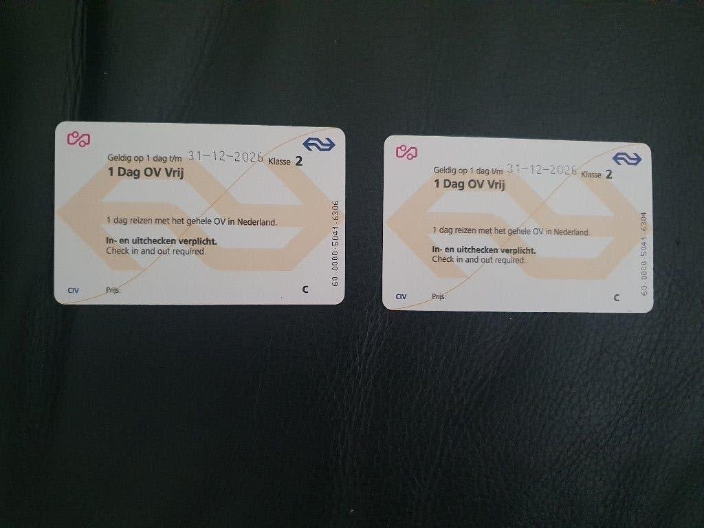 Dagkaartjes NS,  2 voor €75,00 (37,50 per stuk) en 1 = €40,-, Tickets en Kaartjes, Twee personen, Trein, Nederland, Overige typen