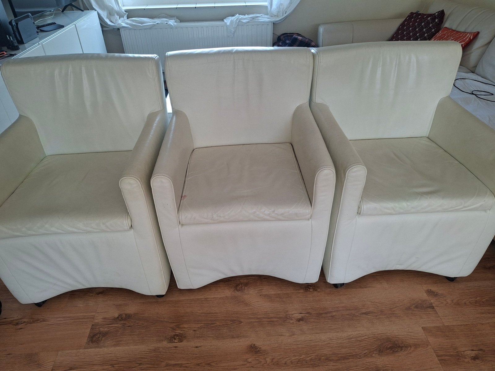 Set van 6 witte leren fauteuils, Ophalen, Gebruikt, Wit, Modern comfort