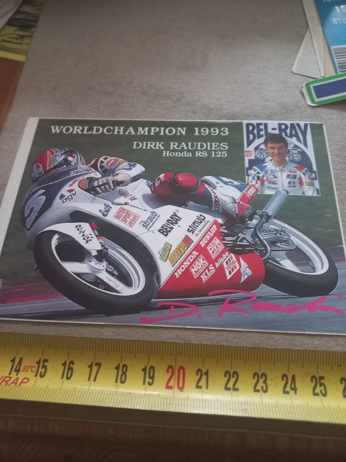 Dirk Raudies Worldchampion 1993 Honda RS 125 poster, Verzamelen, Stickers, Ophalen of Verzenden