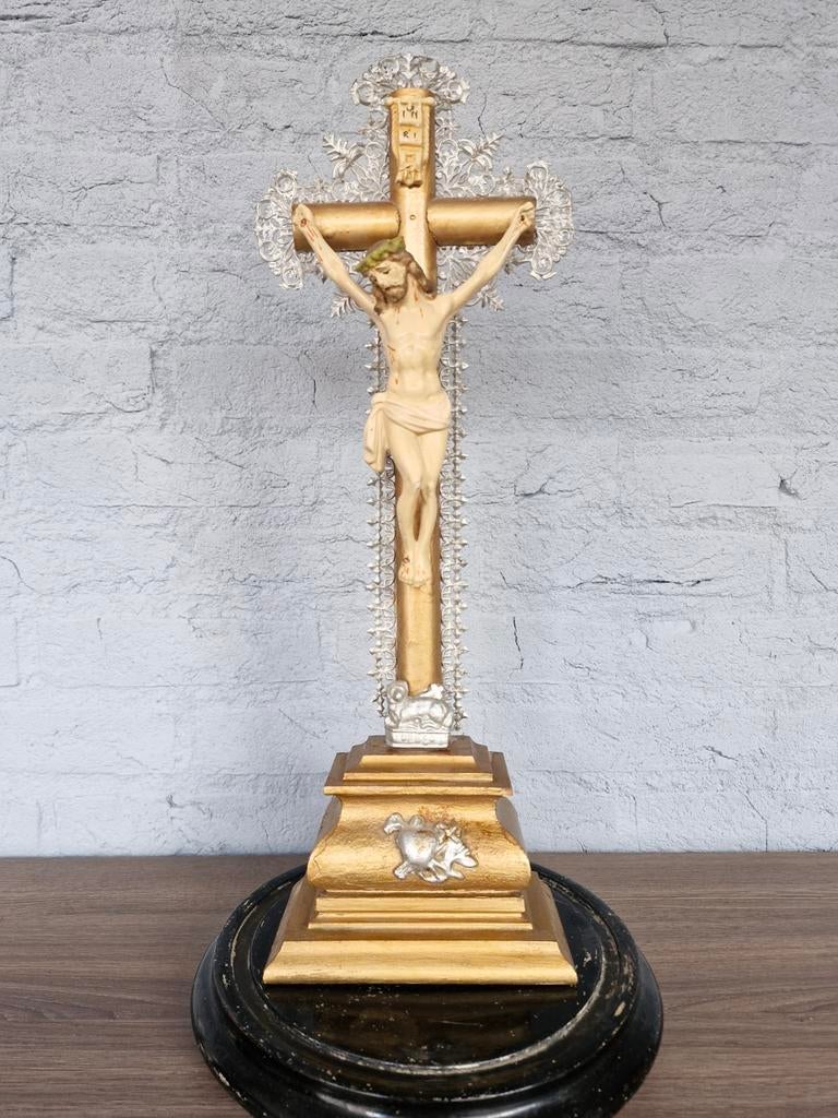 Antieke crucifix met Jezus., Antiek en Kunst, Antiek | Religie, Ophalen of Verzenden