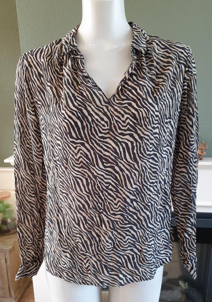 Purdey beige zebra top mt 36 S zijde, Kleding | Dames, Beige, Ophalen of Verzenden, Purdey, Lange mouw