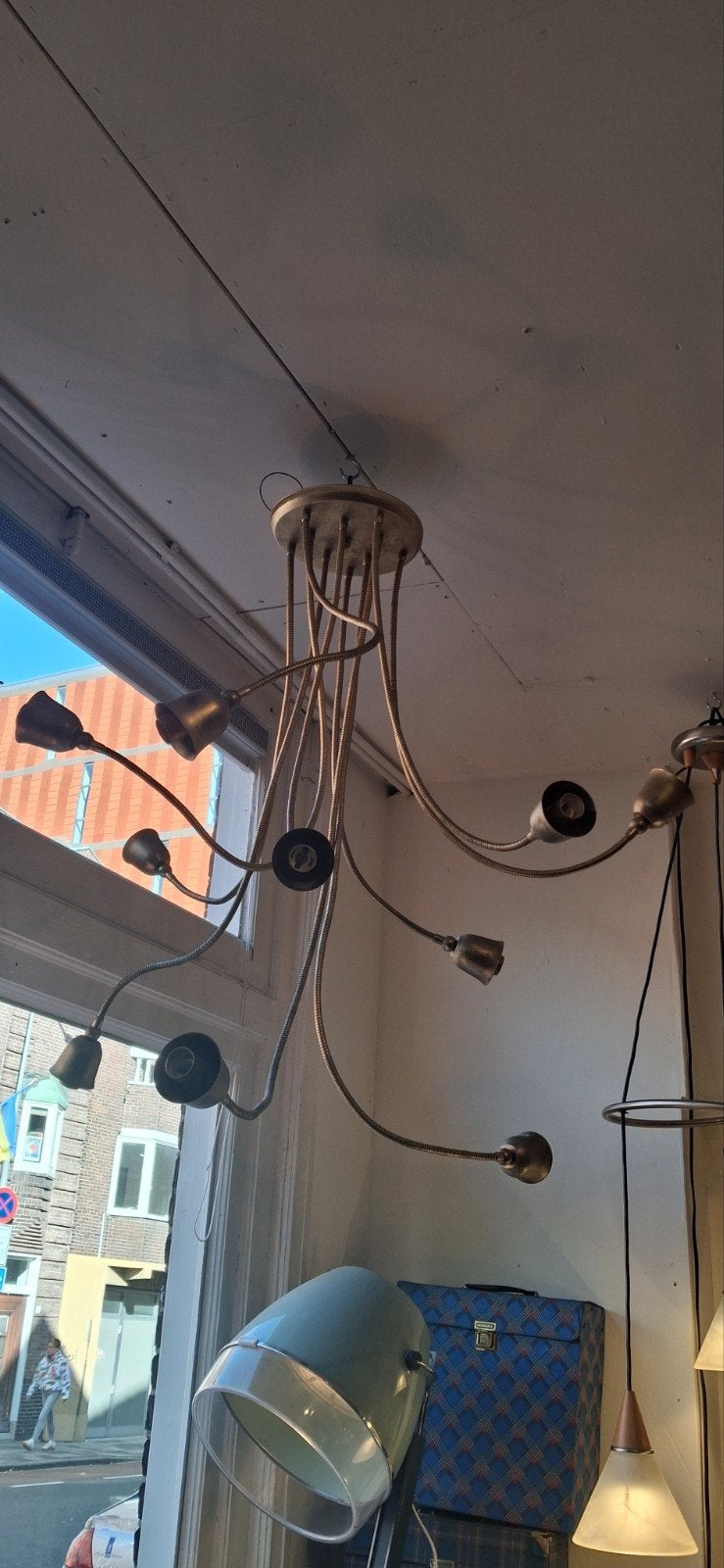 Vintage spinnenweb plafondlamp met flexibele armen, Ophalen, Gebruikt, Onbekend, Metaal