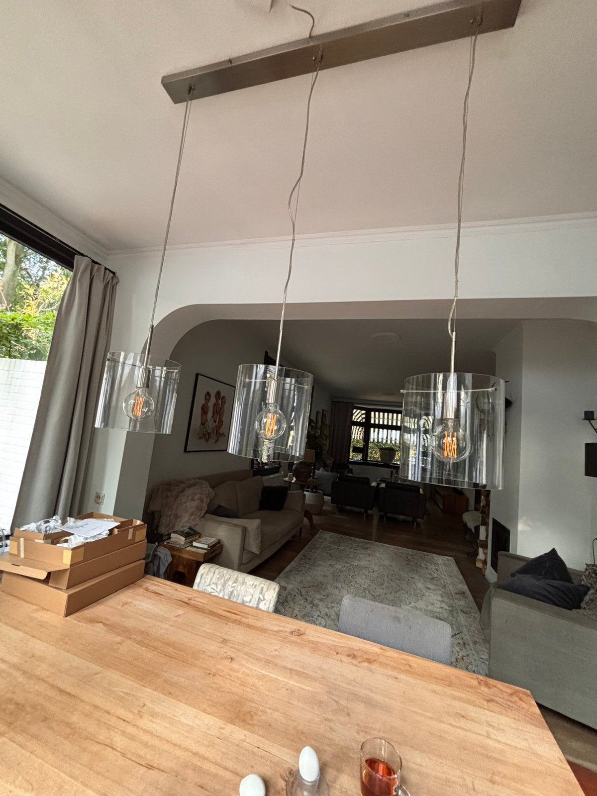 hanglamp, Huis en Inrichting, Lampen | Hanglampen, Ophalen of Verzenden, Gebruikt, Glas, E27 (groot)