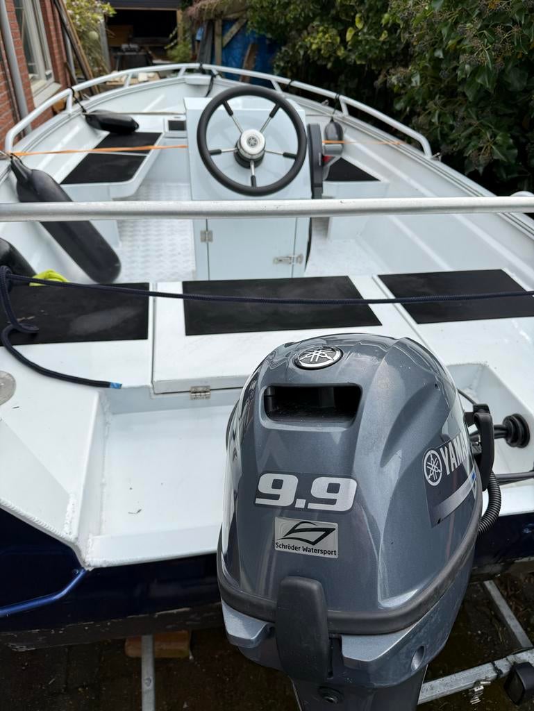Qwest sloep met Yamaha 9.9 PK luxe kussenset en trailer, Ophalen, Gebruikt, Aluminium, Minder dan 10 pk