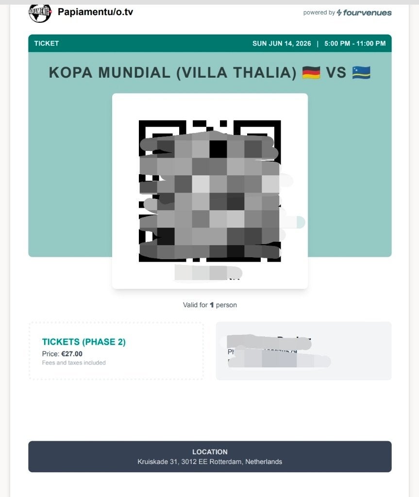 Tickets Villa Thalia WK wedstrijd, Ophalen of Verzenden, Nieuw, Buitenlandse clubs, Overige typen