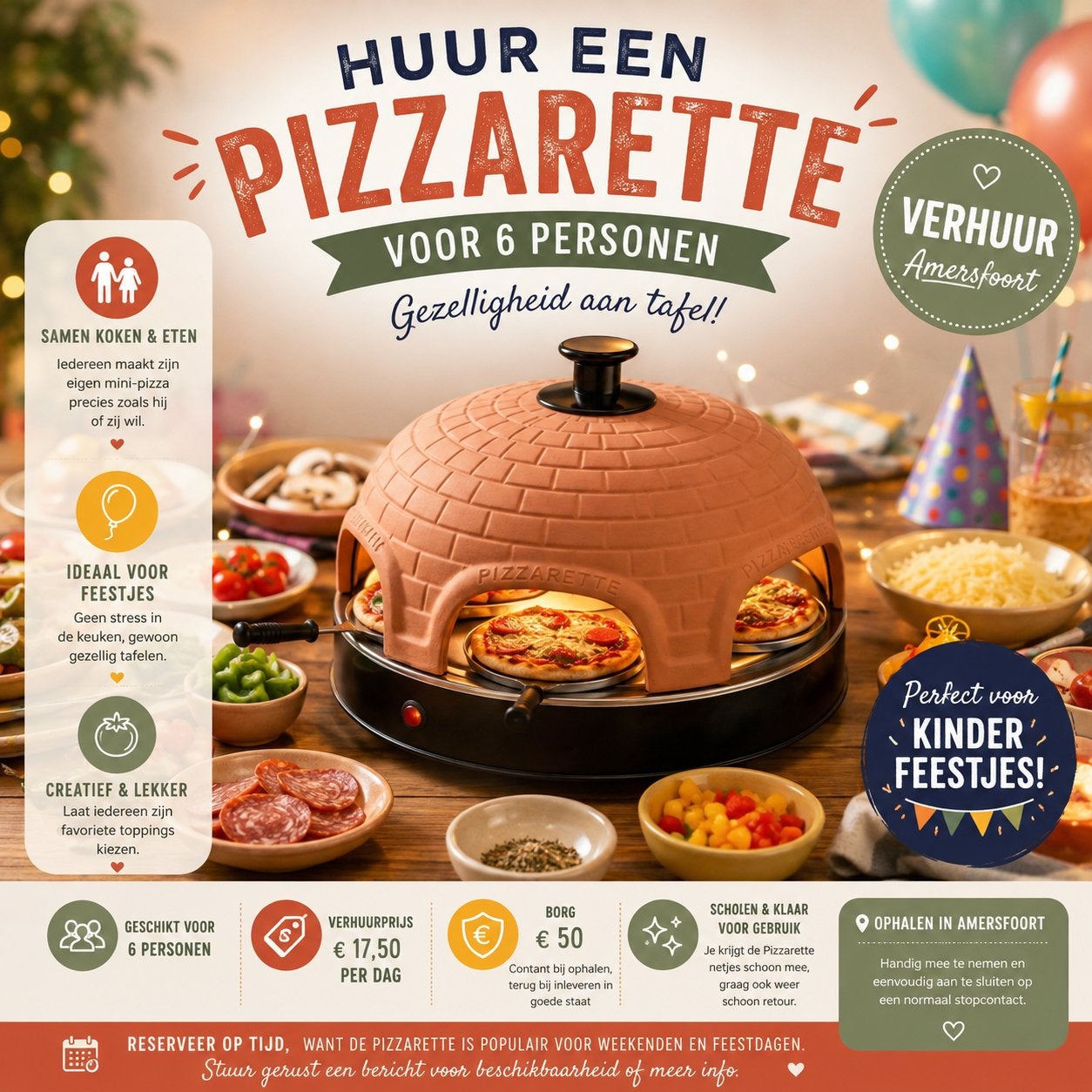 Te huur - 6 persoons pizzarette, Ophalen, 4 t/m 7 personen