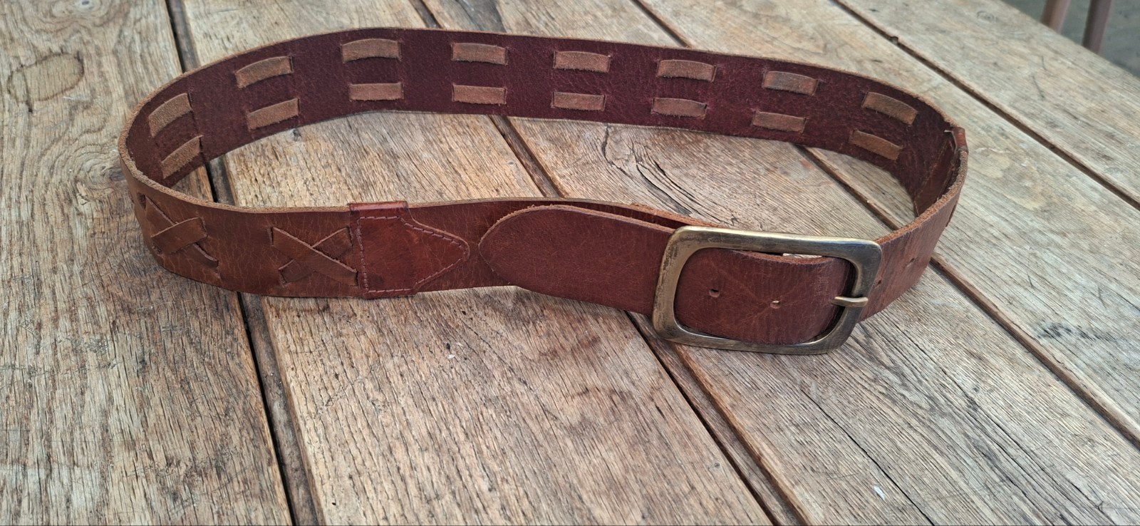 Vintage bruin leren riem Tango 95 cm.
Breedte 5 cm, Ophalen of Verzenden, Bruin, 90 tot 100 cm