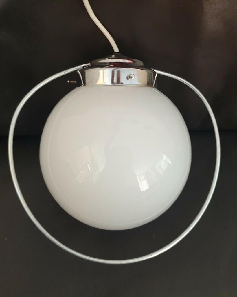 vintage art deco gazen bol lamp, Huis en Inrichting, Lampen | Hanglampen, Gebruikt, Ophalen of Verzenden, Glas, Mid-century