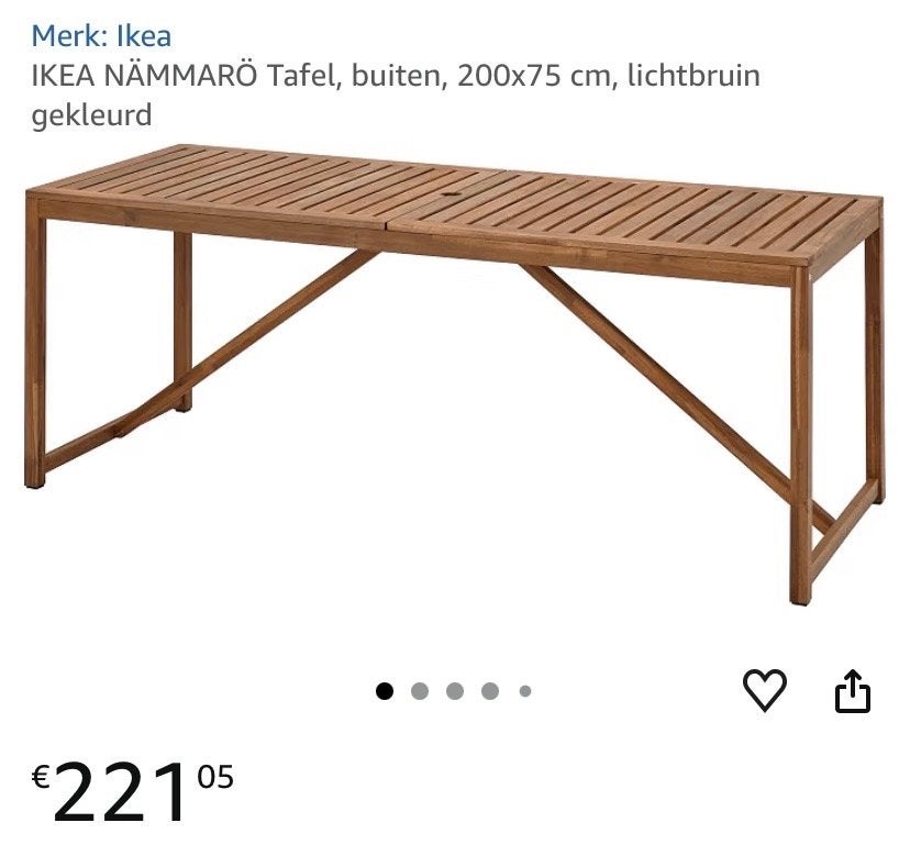 IKEA NÄMMARÖ tuintafel, 200x75 cm, lichtbruin, Ophalen, Gebruikt, Rechthoekig, Hout