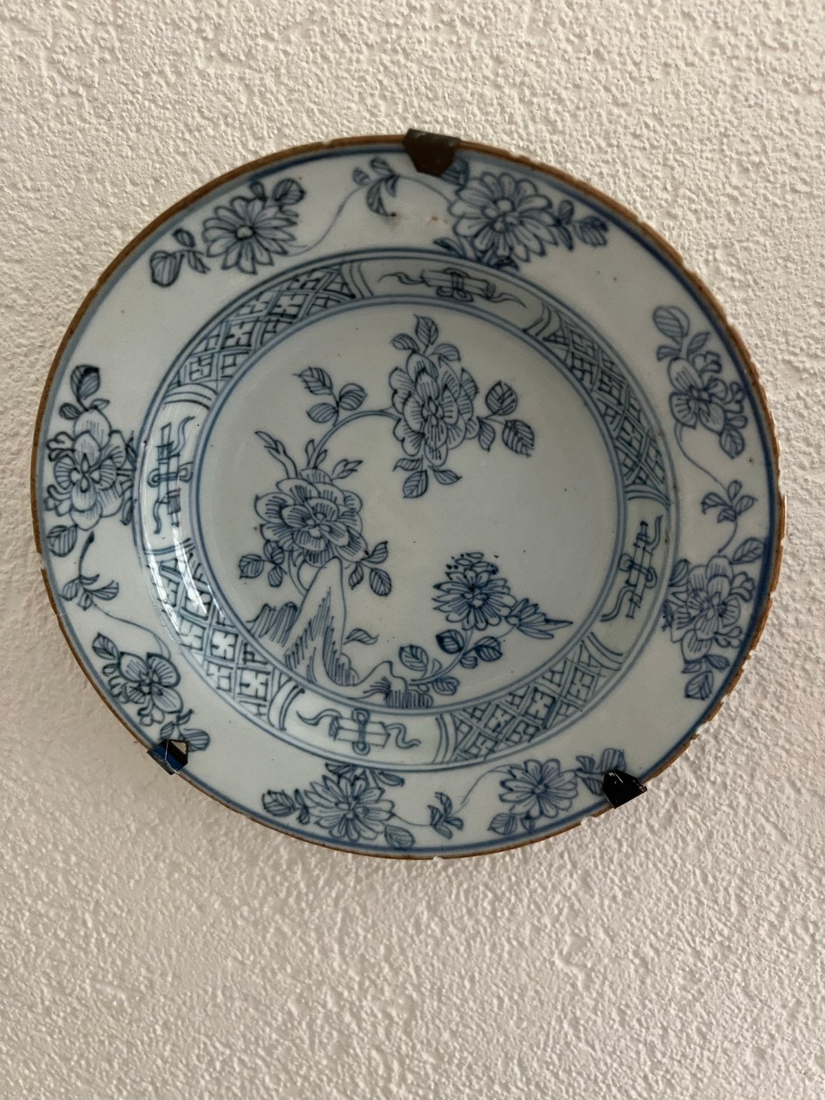 Antiek Chinees porseleinen bord, 22,5 cm; blauw-wit decor, Antiek en Kunst, Ophalen of Verzenden