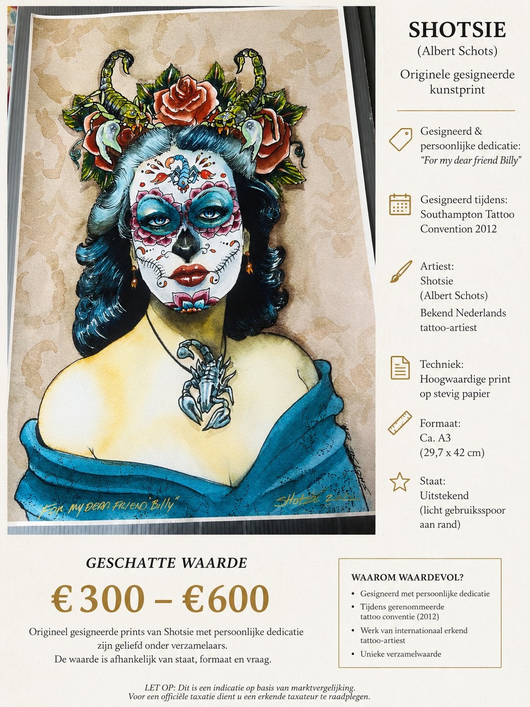 Gesigneerde Shotsie Print - Tattoo Convention Southampton 20, Antiek en Kunst, Ophalen of Verzenden, Print, Print/reproductie
