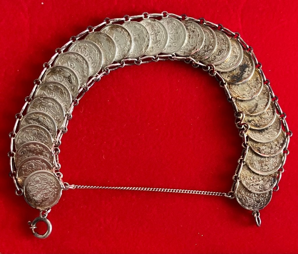 Verzilverde armband met 28 halve centen Wilhelmina, Ophalen, Koningin Wilhelmina, Overige waardes, Setje