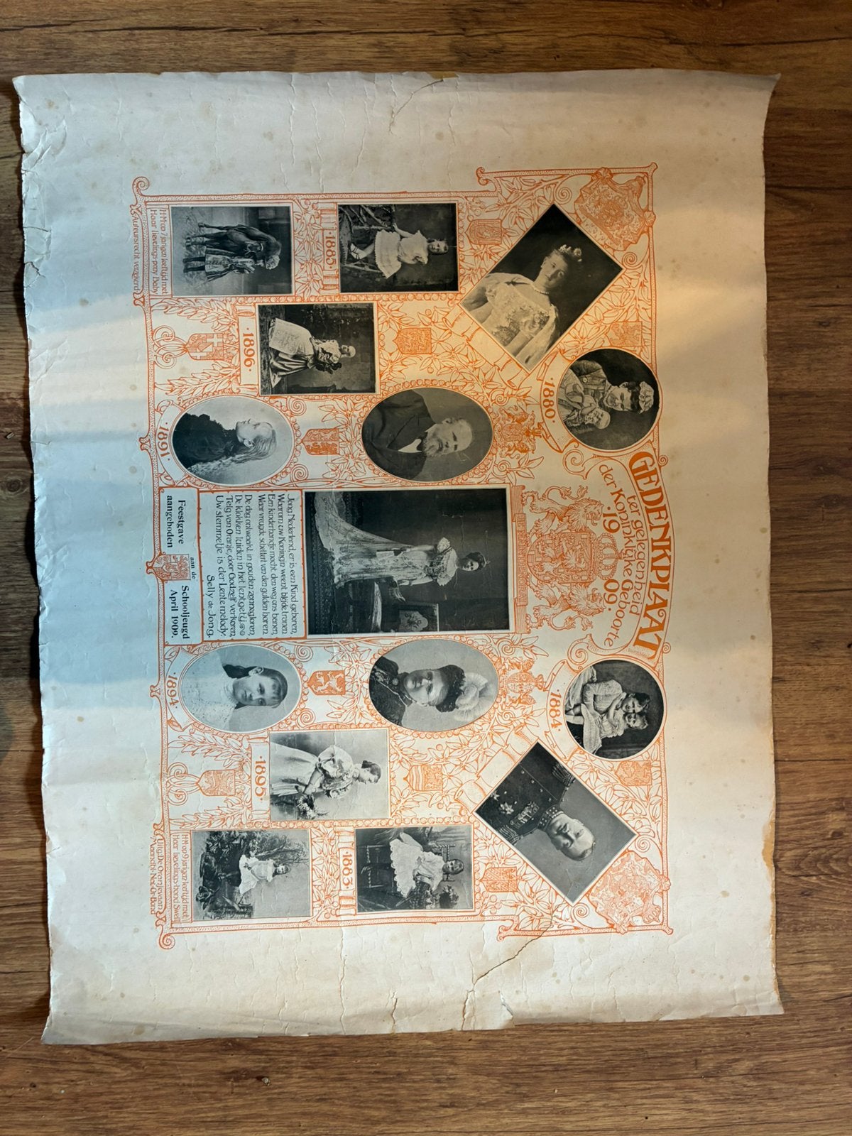 Gedenkplaat Koninklijke Geboorte 1909 - Wilhelmina Juliana, Gebruikt, Ophalen of Verzenden, Voor 1940, Prent