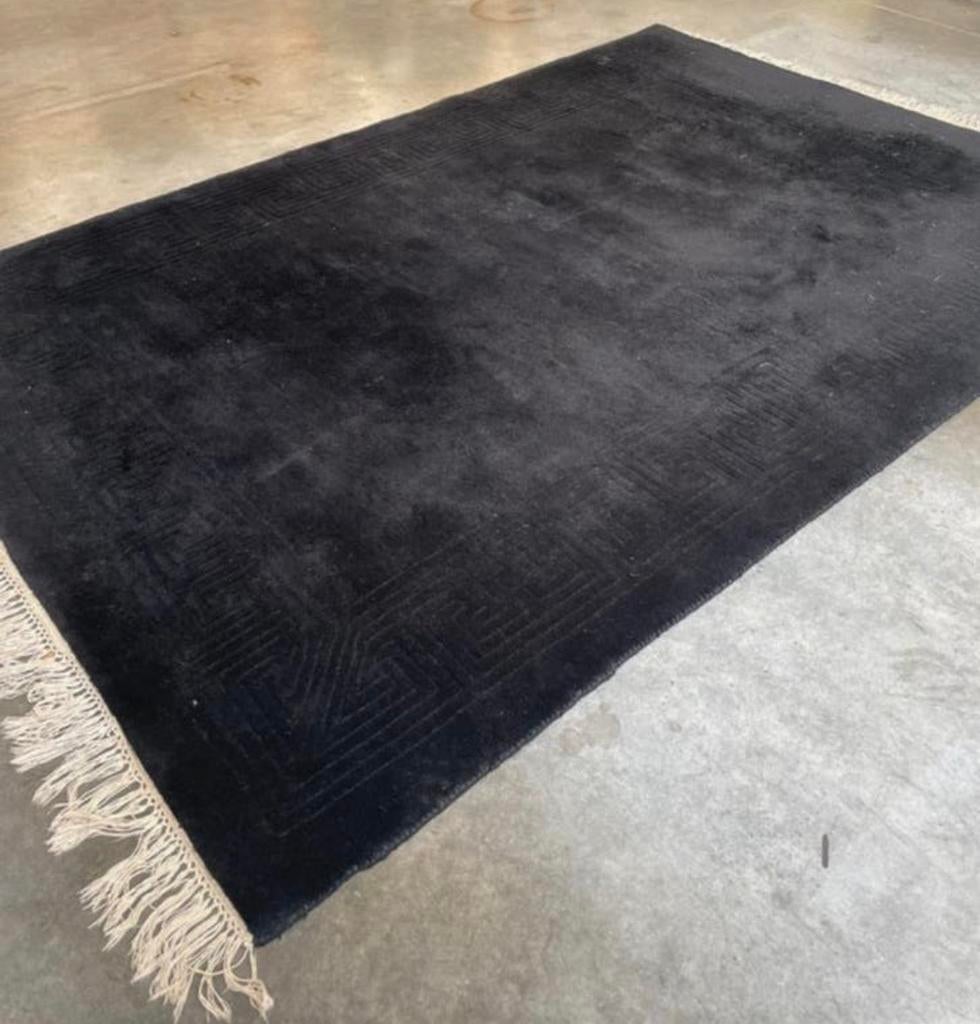 Handgeknoopt tapijt 165cm x 255cm perzich orient scheerwol, Handgeknoopte kleed zwarte kleur scheerwol tapijt vintage, Gebruikt