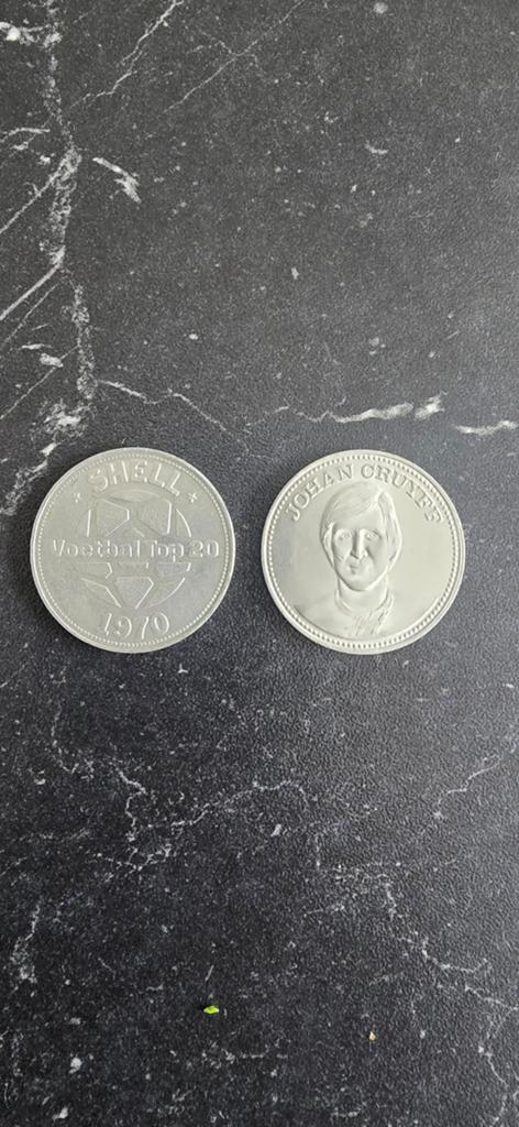 Shell Voetbal Top 20 Munten 1970 - Johan Cruijff, Postzegels en Munten, Munten | Nederland, Ophalen of Verzenden, Koningin Beatrix