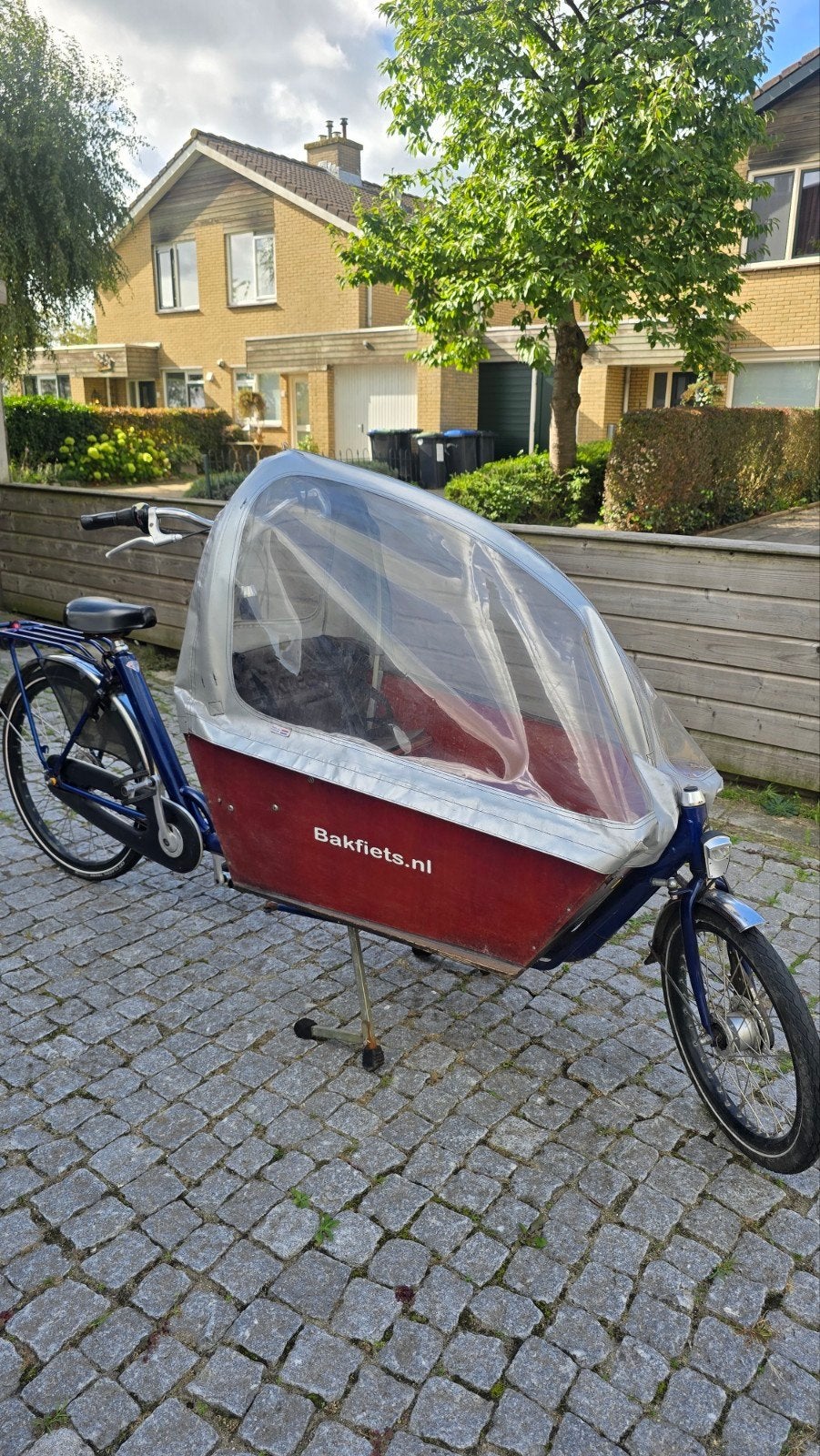 Originele bakfiets cargo long met regenkap en dekzeil, Gebruikt, Huif, 2 kinderen, Ophalen