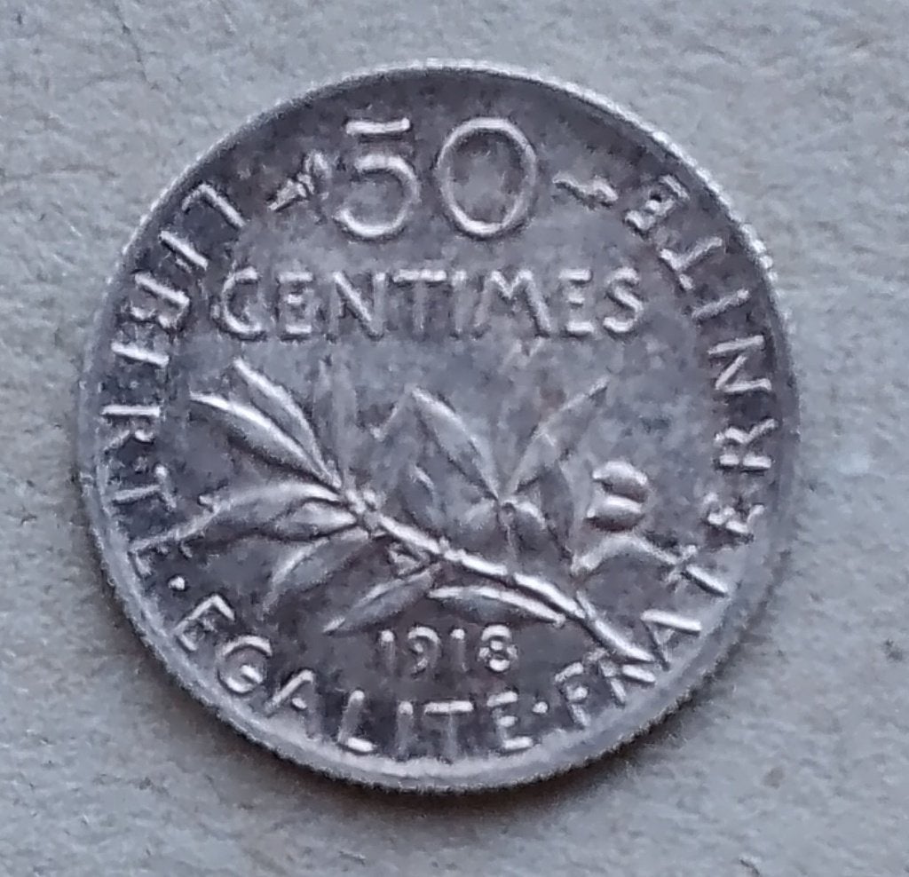 Frankrijk, 50 centimes 1918, Ophalen of Verzenden, Frankrijk, Losse munt, Zilver