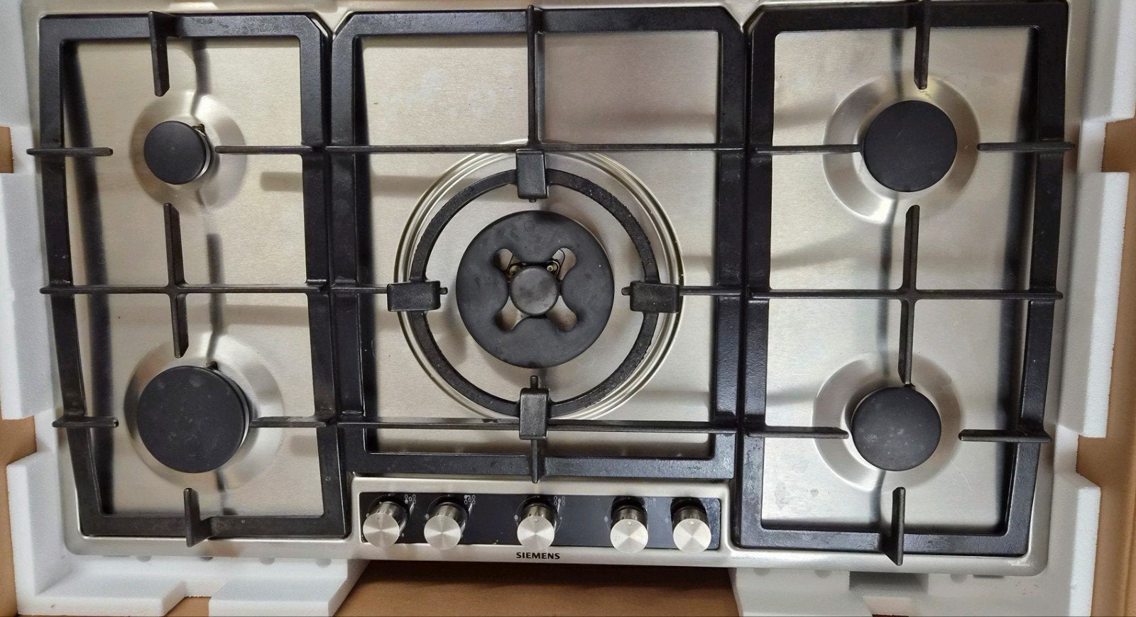 Siemens 90 cm RVS Gas Kookplaat 5 Pitten met Wokbrander, Ophalen of Verzenden, Inbouw, Gas, 5 kookzones of meer