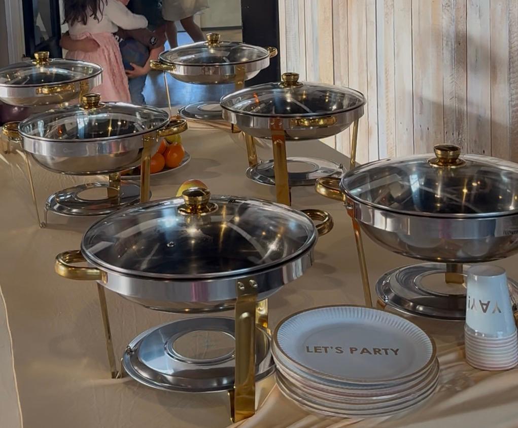 Buffet servies te huur - Chafing dishes diep en ondiep, Huis en Inrichting, Keuken | Servies, Gebruikt, Overige typen, Effen, Overige materialen
