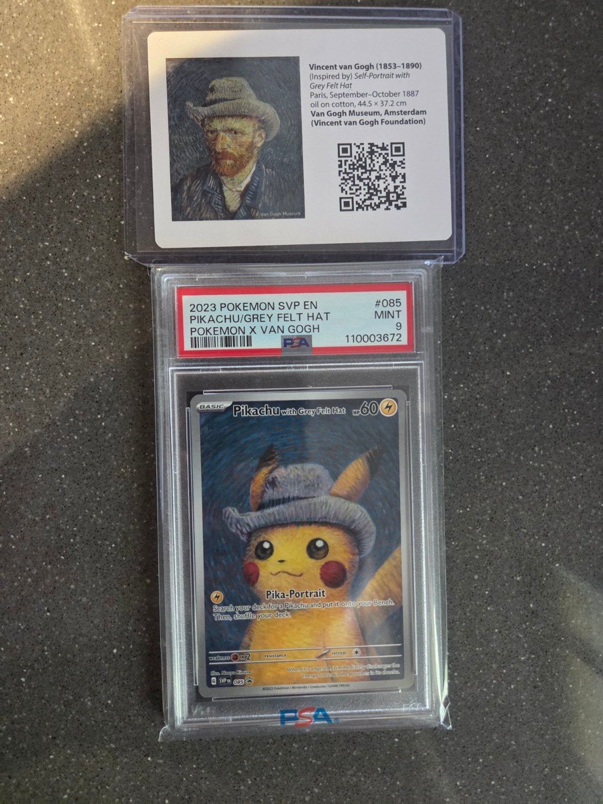 Pikachu van Gogh PSA 9 - Grey Felt Hat!, Ophalen of Verzenden, Zo goed als nieuw, Losse kaart