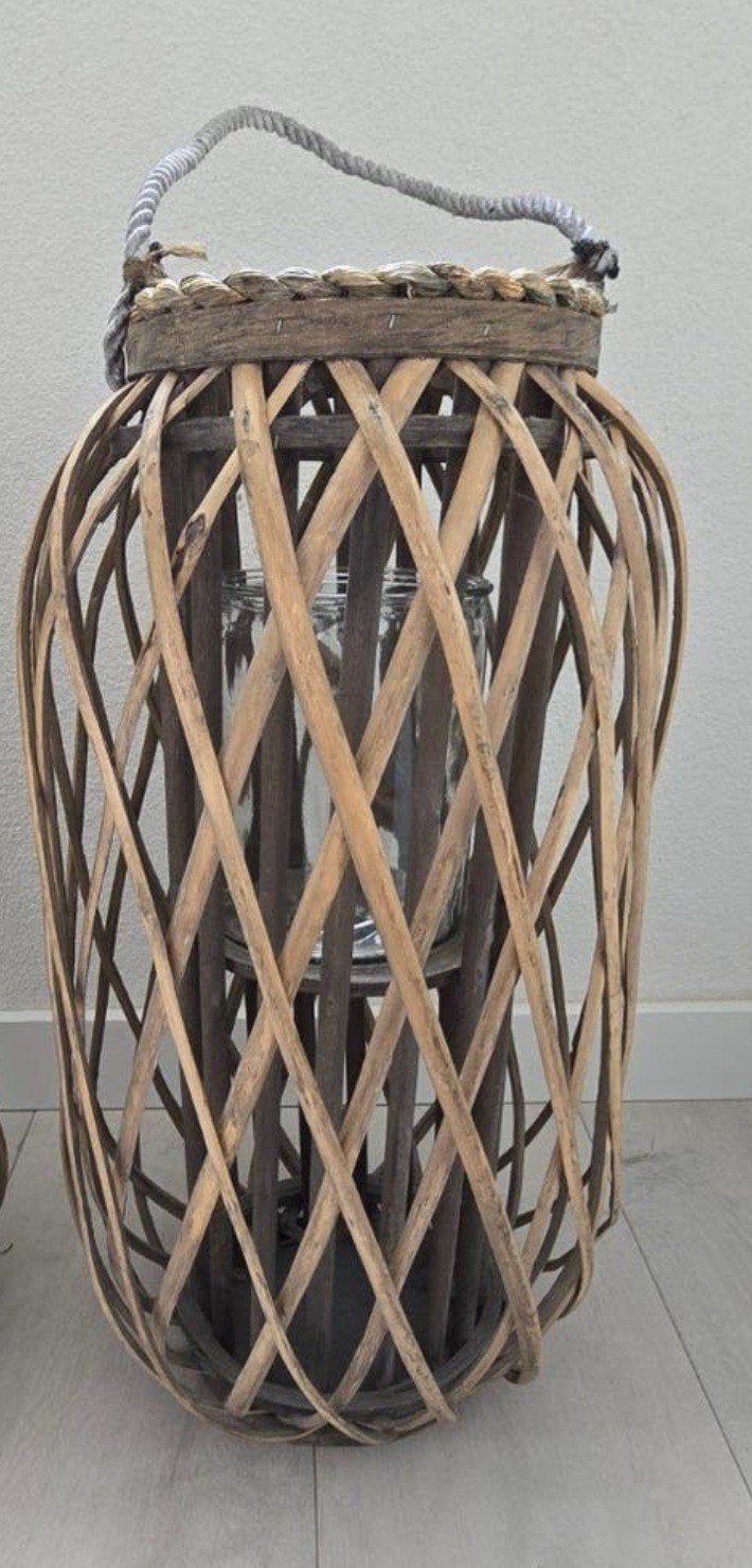 Bamboe windlichten 2 stuks, Gevlochten, Rond, Ophalen of Verzenden, Zo goed als nieuw