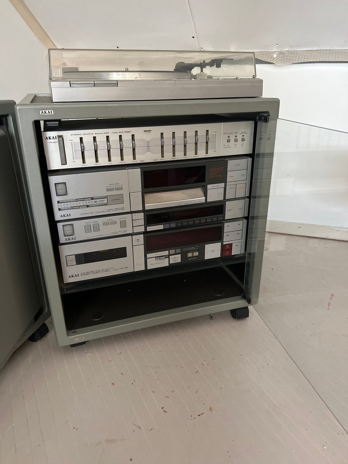 Vintage Akai stereo set met platenspeler en cassettedeck, Ophalen, Gebruikt, Cassettedeck, Losse componenten