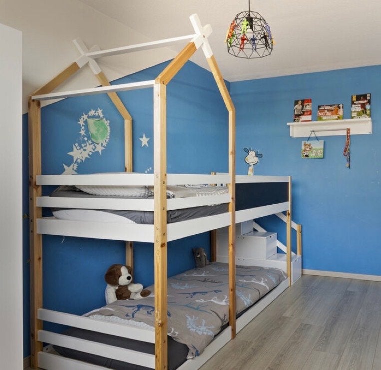 Stapelbed met opbergruimte en trap, Ophalen, Tweepersoons, Zo goed als nieuw, Overige maten
