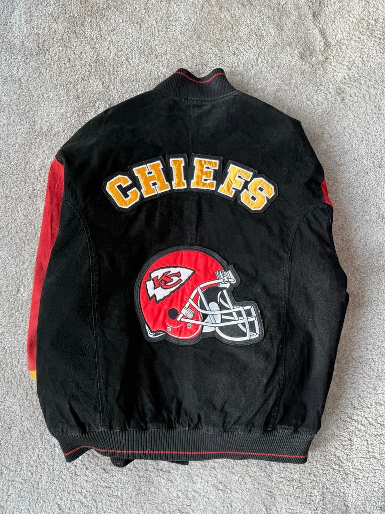 NFL Varsity Kansas City Chiefs Suede Jacket XL Unisex, Kleding | Dames, Jassen | Zomer, Gedragen, Zwart, Ophalen of Verzenden