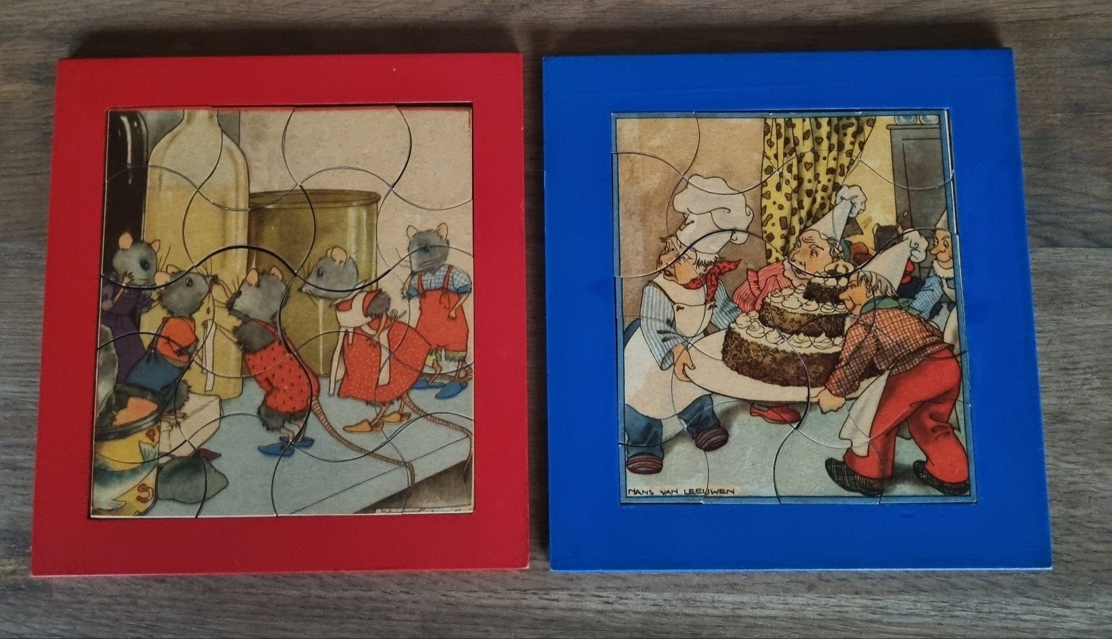 2 Vintage houten inlegpuzzels – Nans van Leeuwen Jaren 50/60, Ophalen of Verzenden, Gebruikt