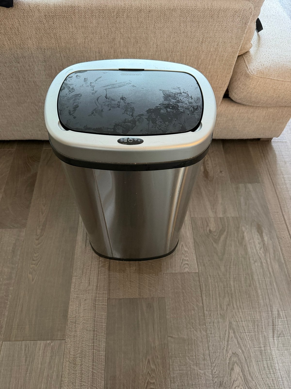 Monzano Prullenbak RVS met Sensor - Defect, Huis en Inrichting, Ophalen, Gebruikt, 50 tot 75 cm, Rvs