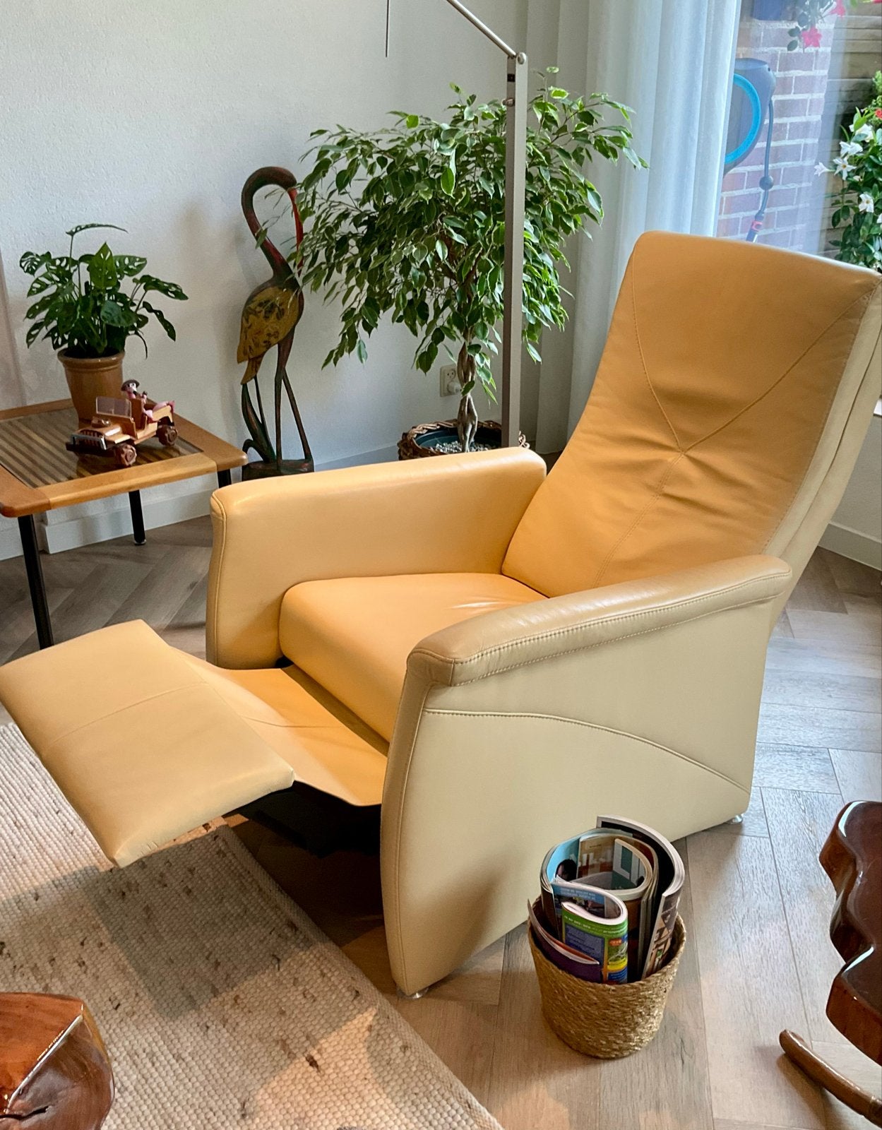 Leren relaxfauteuil merk Montel, Niet elektrisch, Huis en Inrichting, Fauteuils, Ophalen, Gebruikt, Minder dan 75 cm, Leer