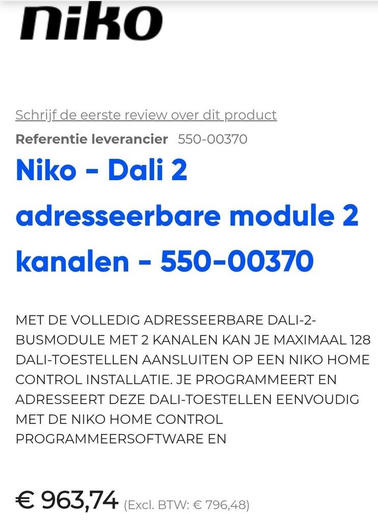 Niko - Dali 2 adresseerbare module 2 kanalen - 550-00370, Ophalen of Verzenden, Nieuw, Overige typen
