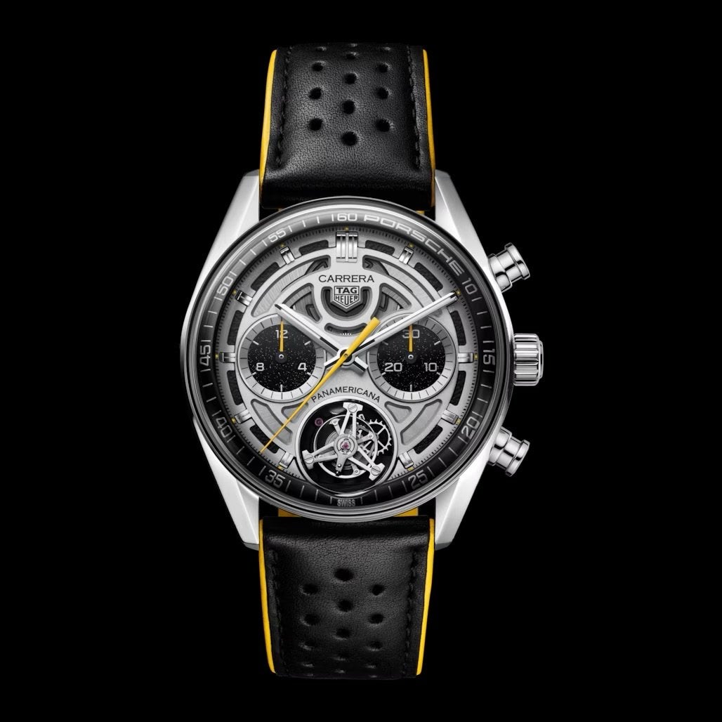 TAG HEUER CARRERA CHRONOGRAPH TOURBILLON X PORSCHE PANAMERIC, Leer, Staal, Polshorloge, Ophalen of Verzenden