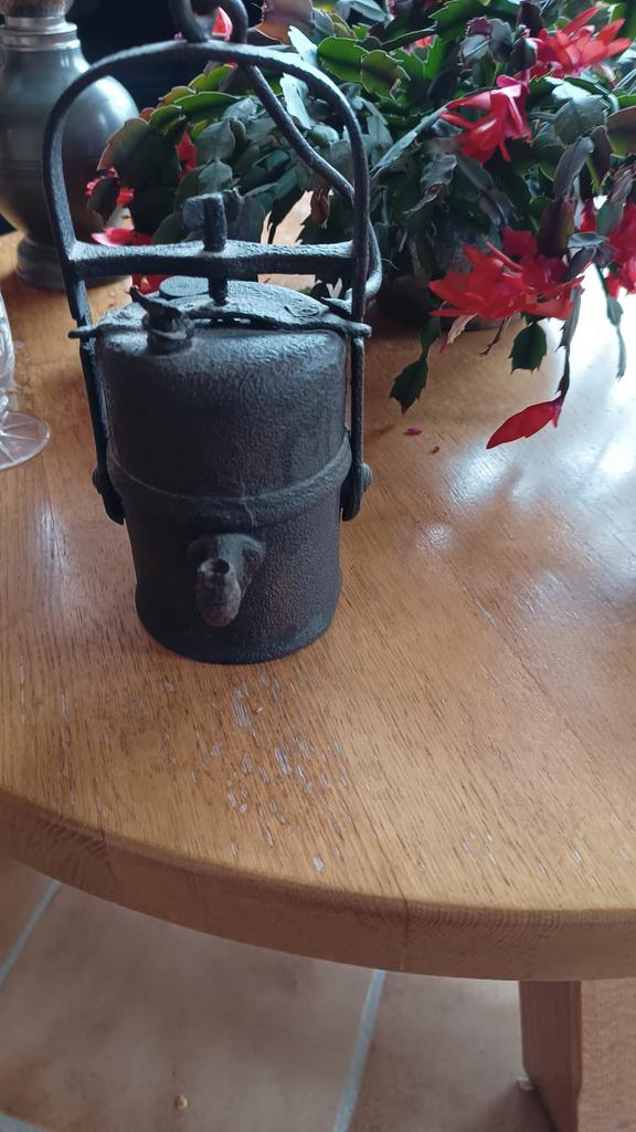 Antieke gietijzeren mijnlamp / olielamp, Ophalen of Verzenden