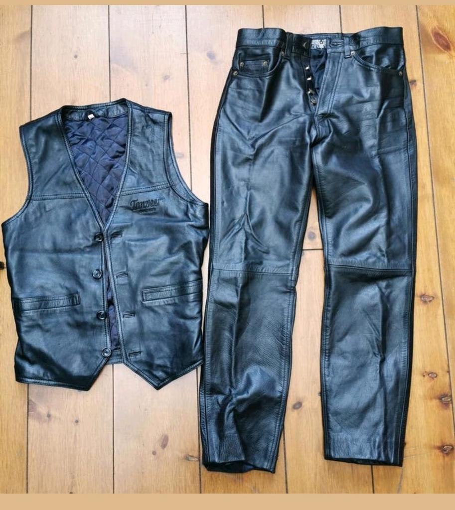 Set echte leren motorkleding M /31 (broek + gilet/vest), Ophalen of Verzenden, Tweedehands, Overige typen, Overige merken