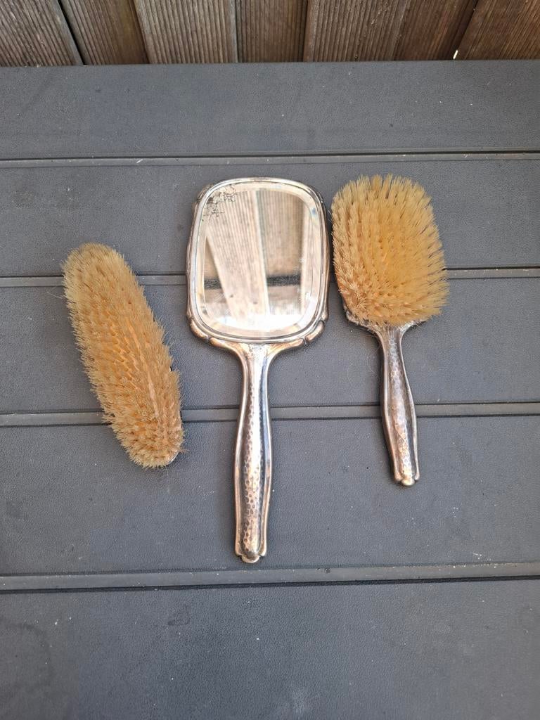 1920 borstel en spiegel set Afkomst duitsland toilet set, Antiek en Kunst, Antiek | Spiegels, Ophalen of Verzenden, Rechthoekig
